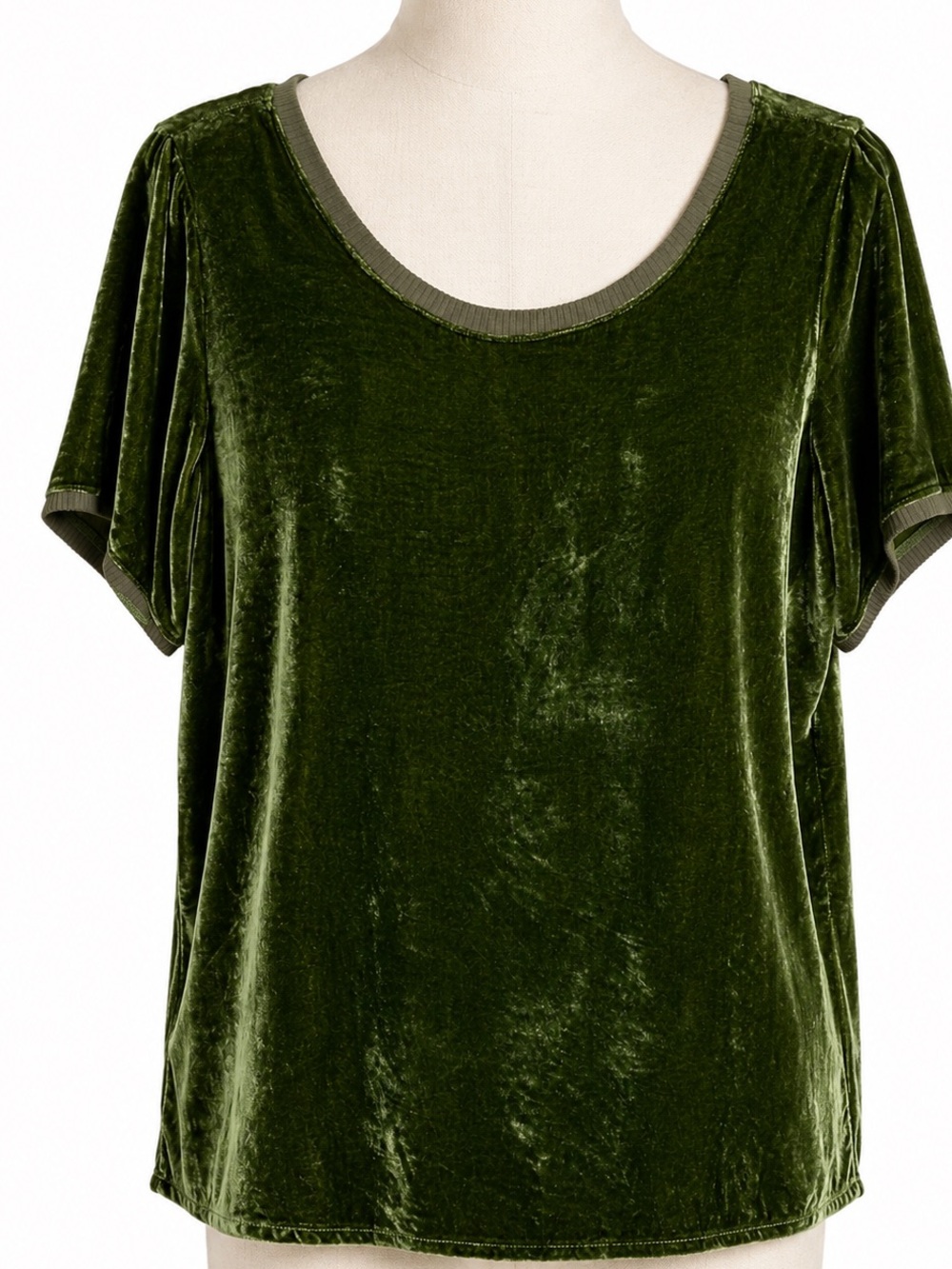 Ivy Jane Olive Green Velvet silk blend Scoop Neck Women's Top M